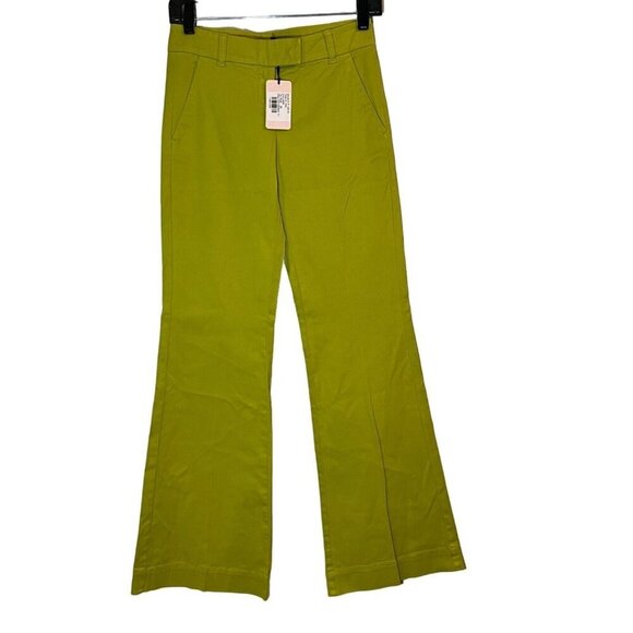 RED Valentino Flare Leg Cotton Blend Flare Leg Trouser Lime Green Size 38 NWT